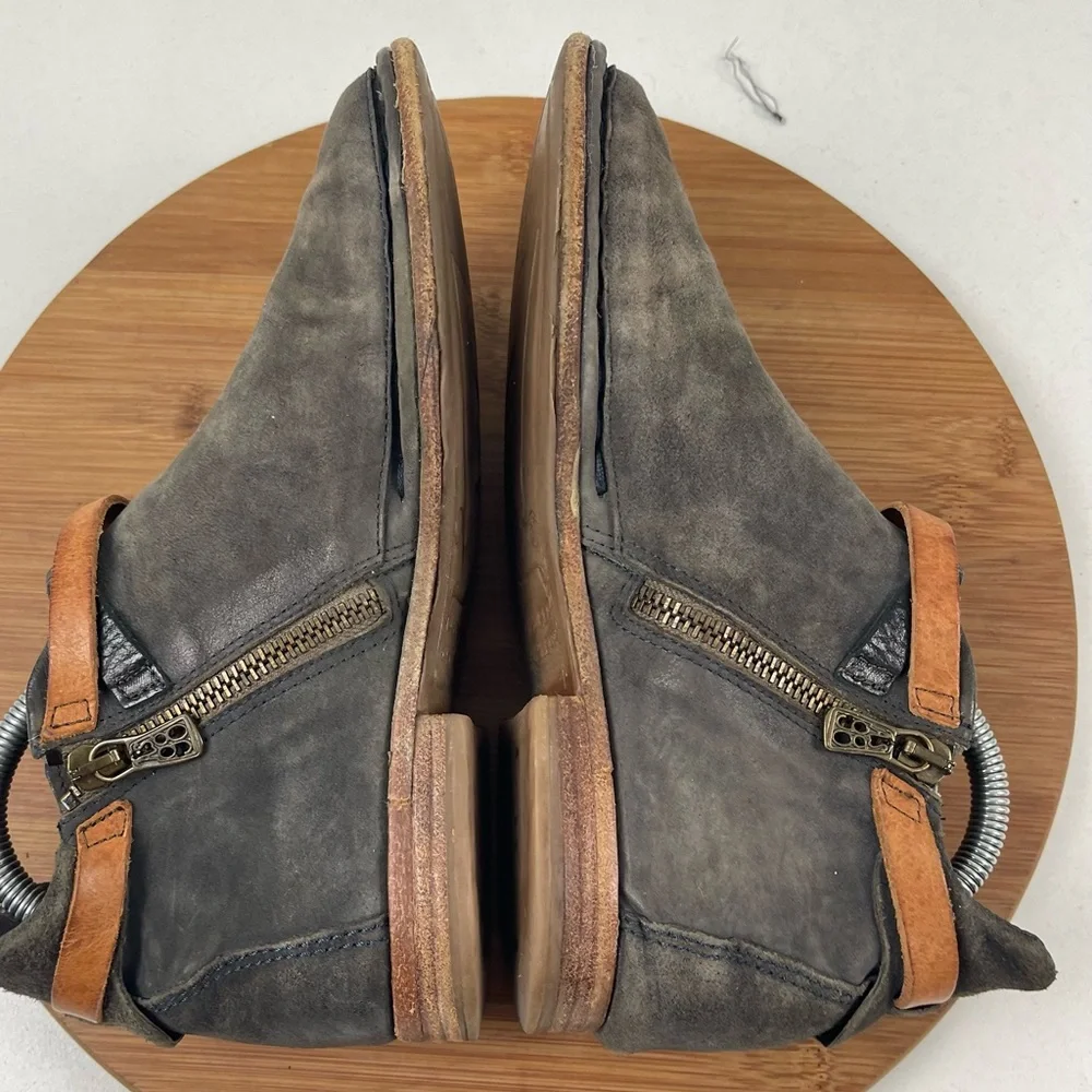 A.S.98 Black Suede Ankle Booties with Tan Strap
